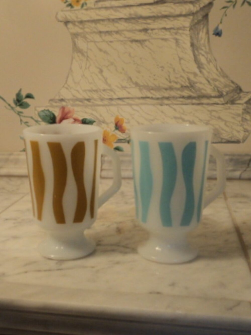 Vintage Fire King Anchor Hocking Stripe Milk Glass footed Mug